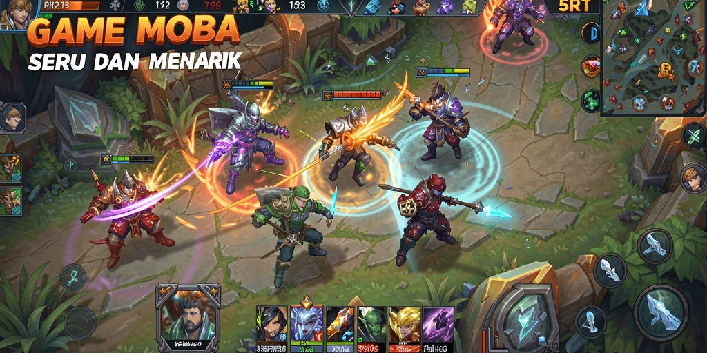 Gameplay MOBA yang intens dan grafis memukau di 5RT.