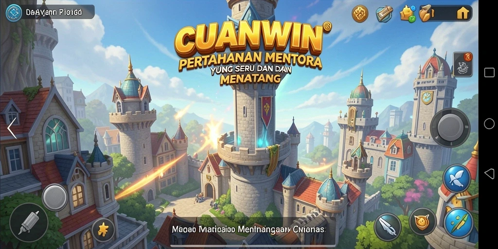 Screenshot menunjukkan aksi seru dalam permainan Tower Defense CUANWIN.
