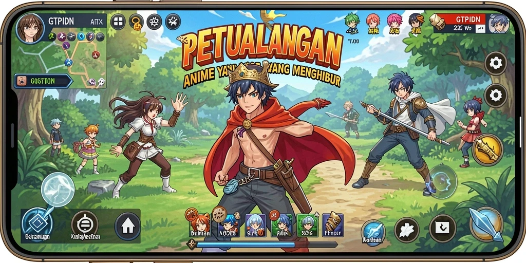 Tampilan gameplay GTPIDN yang seru dan menarik dengan karakter anime.