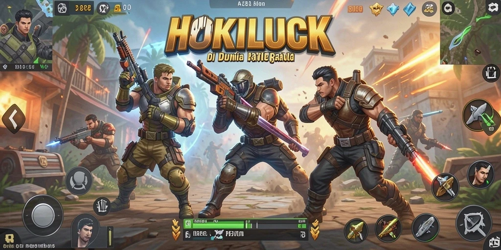 Screenshot HOKILUCK menampilkan aksi seru dalam pertempuran Battle Royale.