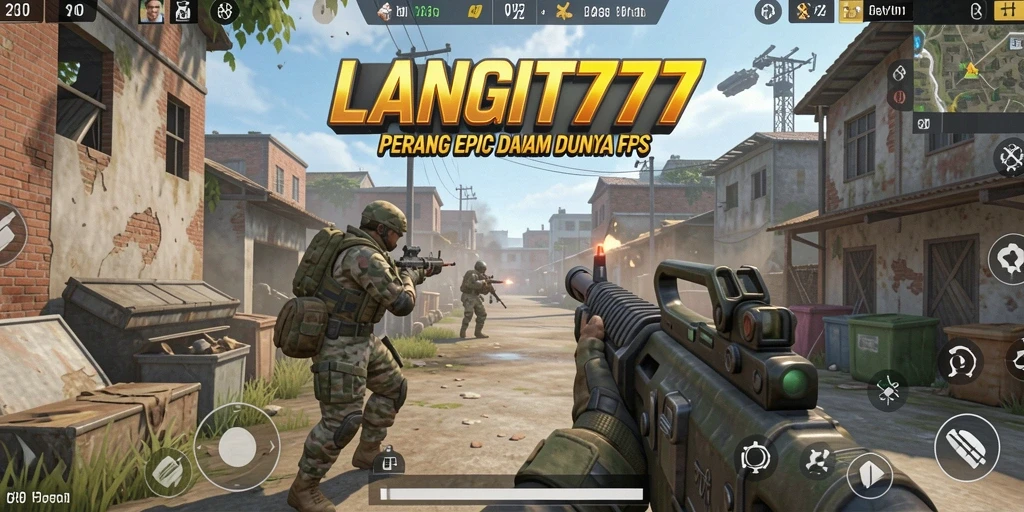 Screenshot LANGIT777 menampilkan aksi intens di medan perang FPS.