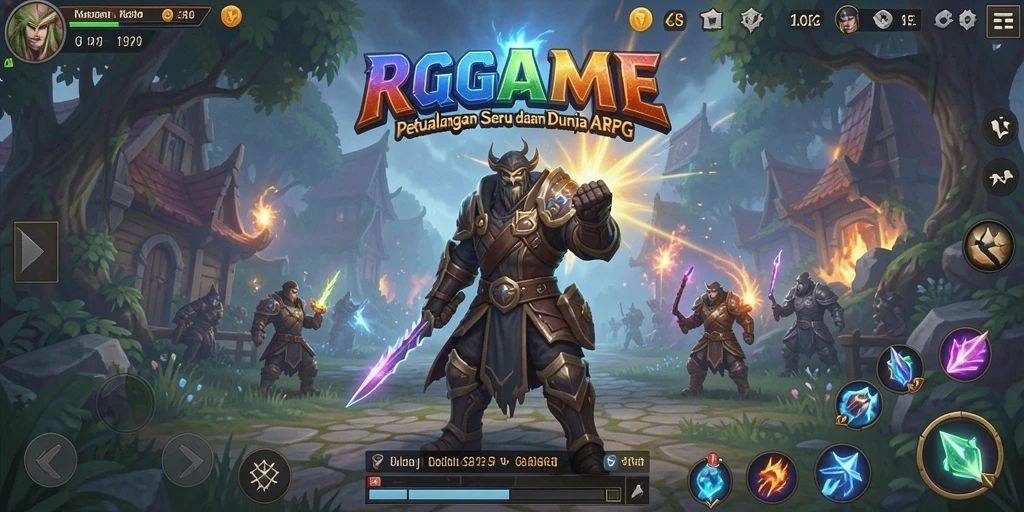 Screenshot RPGAME menampilkan pertarungan epik dalam dunia fantasi.