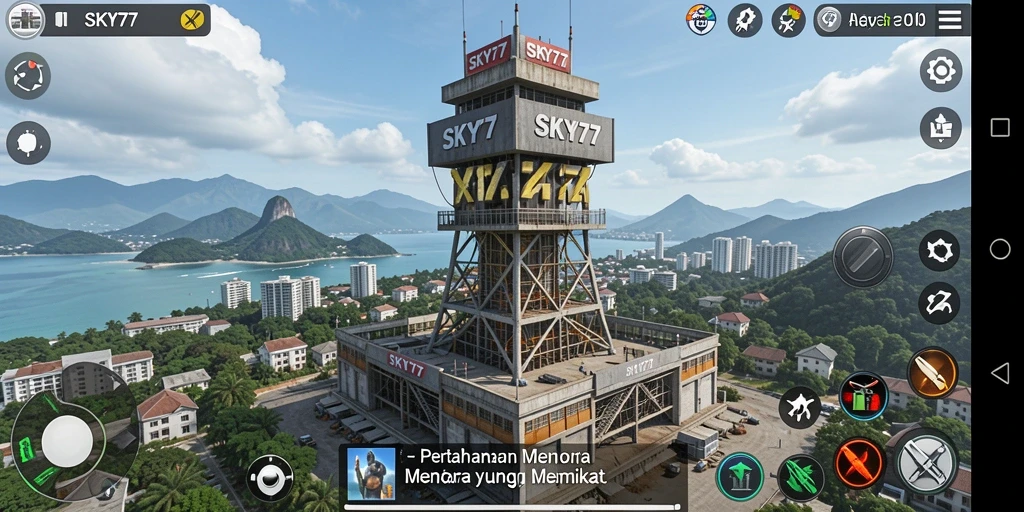 Tampilan menawan dari gameplay SKY77 yang menampilkan Tower Defense.