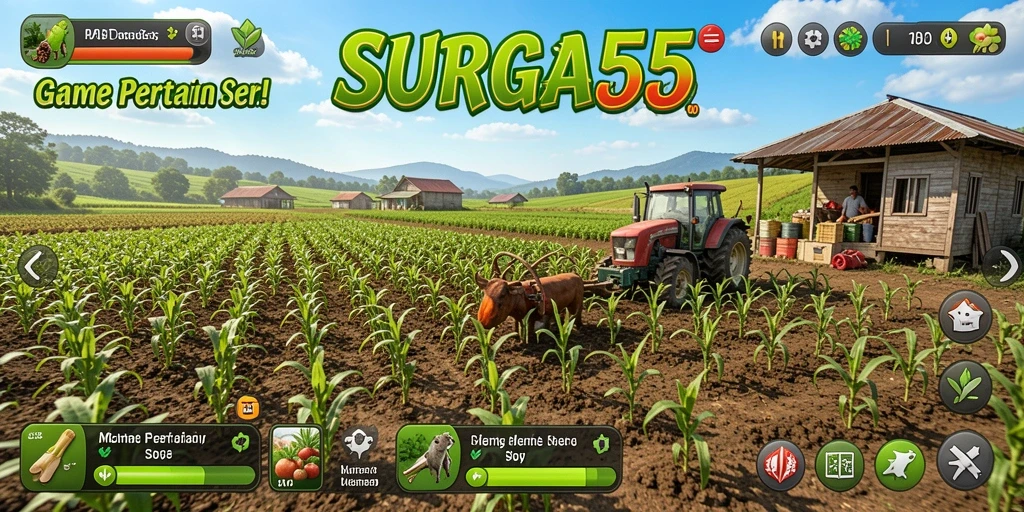 Screenshot gameplay <strong>SURGA55</strong> menunjukkan keindahan lahan pertanian yang dikelola pemain.