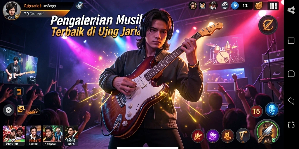 Screenshot gameplay T6 menampilkan interaksi pengguna dengan musik.