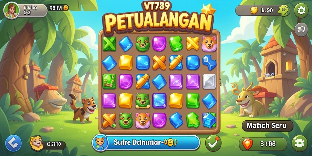 Tampilan gameplay seru VT789 dengan berbagai tantangan Match-3.